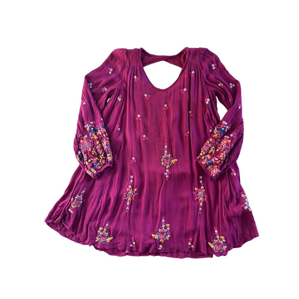 Free People Oxford Plum Embroidered Mini Dress Boho Cut Out Festival Fairy S NEW